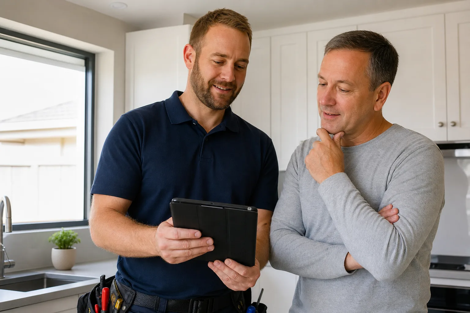 Nick's Appliance Repair technician reviewing a repair cost estimate with a Toronto homeowner